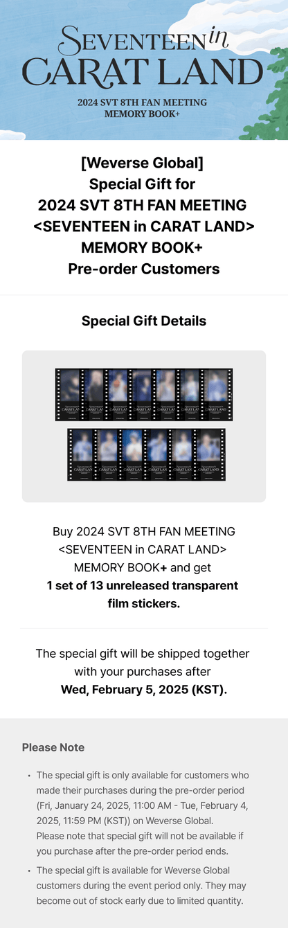 (PREVENTA) SEVENTEEN - 2024 SVT 8TH FAN MEETING [SEVENTEEN in CARAT LAND] (MEMORY BOOK+) + WEVERSE GIFT