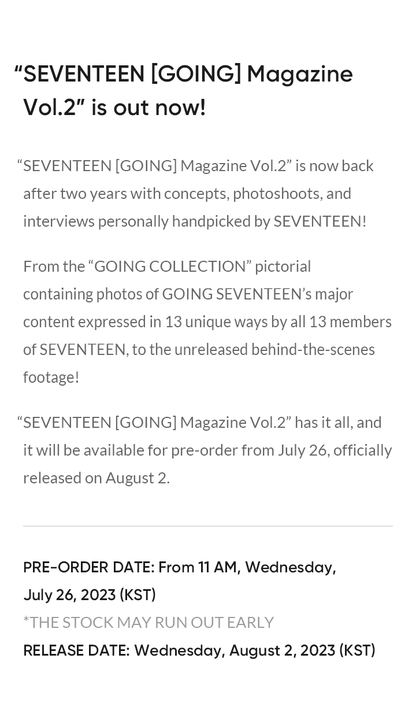 SEVENTEEN [GOING] Magazine Vol.2 - K-POP WORLD (7412029751431)